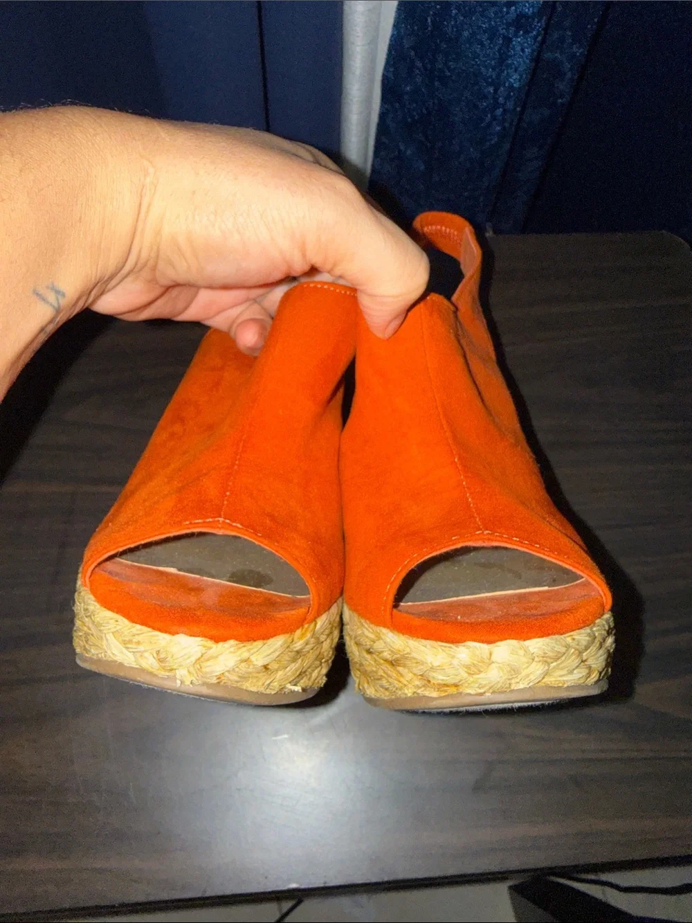 Carlos by Carlos Santana Bright Orange Suede Espadrille Wedge Slingbacks
